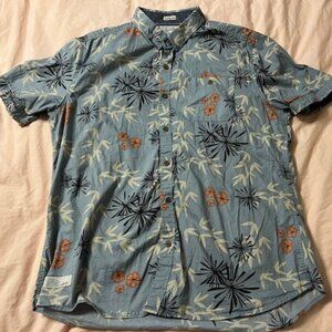 7 Diamonds Short Sleeve Button Down Shirt Men's XL Blue Tropical Palm Tiki